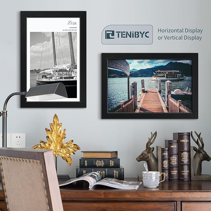 11x17 Picture Frame 3 Pack - Black Woodgrain, Solid Wood & HD Tempered Glass, Wall Gallery Poster Frame-HomvellaHome