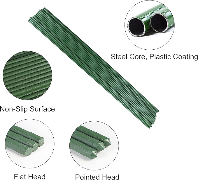 Garmeinea Garden Stakes 24 Inches Plastic Coated Steel Plant Stakes for Growing Climbing Plants, Pack of 25-HomvellaHome