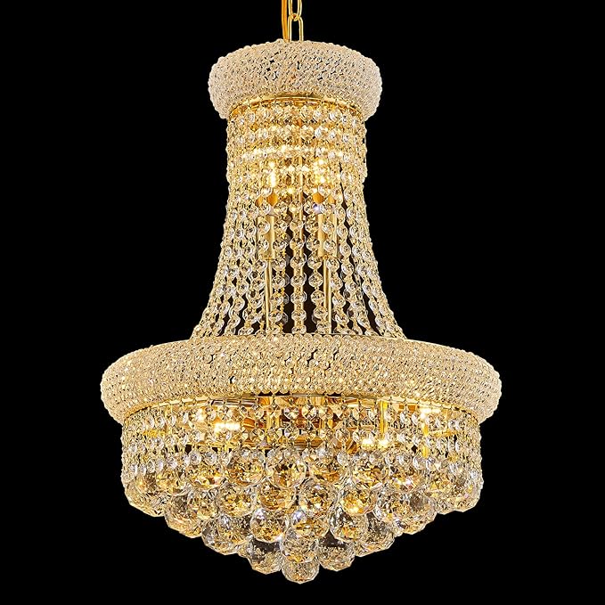 10 - Light Unique Empire Crystal Chandelier for Foyer Entryway Living Room Dining Room Bedroom Hallway Gold Finish-HomvellaHome