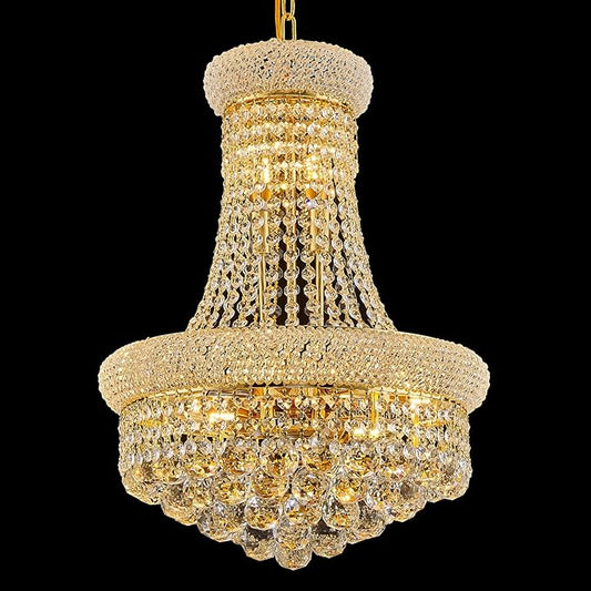 10 - Light Unique Empire Crystal Chandelier for Foyer Entryway Living Room Dining Room Bedroom Hallway Gold Finish-HomvellaHome