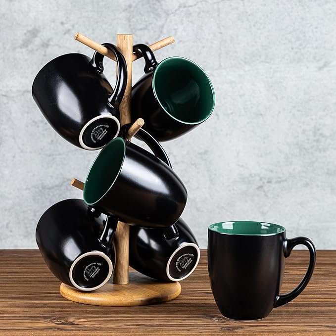 GBHOME 16oz Coffee Mugs Set of 6, Large Ceramic Coffee Mugs for Man, Woman, Dad, Mom, Modern Coffee Mugs Set with handle for Tea/Latte/Cappuccino/Milk/Cocoa. Dishwasher&Microwave Safe,Green-HomvellaHome