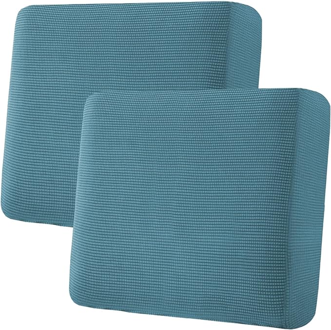 H.VERSAILTEX Super Stretch Individual Seat Cushion Covers Sofa Covers Couch Cushion Covers Slipcover Sets Thick Jacquard Textured Twill Fabric (2 Piece Large Sofa Cushion Covers, Storm Blue)-HomvellaHome