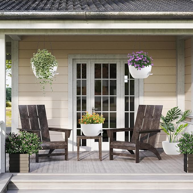 12 Inch Hanging Baskets 2 PC with Chains, Self-Watering Hanging Planters for Indoor Outdoor Plants, Plastic Hanging Flower Pots,White-HomvellaHome