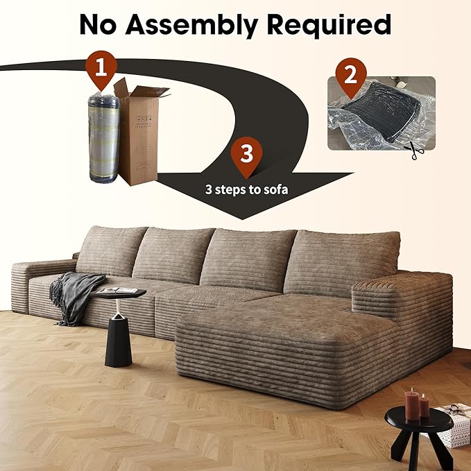 136" Sectional Couches for Living Room Modern Modular Sofa with L-Shape Couchs Upholstered Boneless Couch Deep Seat Sectional Couch with Chaise (Camel, Right Facing Chaise+3Seaters)-HomvellaHome