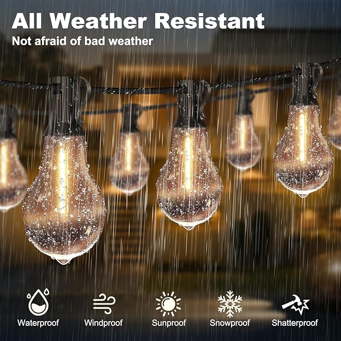 100FT Outdoor String Lights Waterproof with 64+4 Bulbs (1.5FT Bulbs Spacing), Remote & Dimmer, Commercial Patio String Lights with 3 Mode Light & Timing, 100PC Mounting Ties for Outside-HomvellaHome