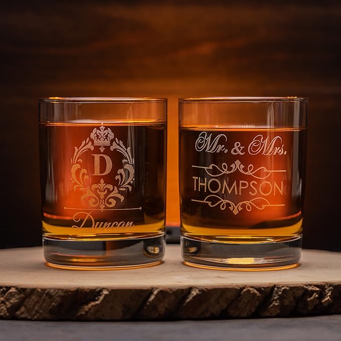 Gifts Inscribed Personalized Whiskey Decanter Set - Engraved Whiskey Decanter Bottle & Set of 2 Custom Drinking Glasses Laser Etched - Customized Whisky Gift for Wedding, Birthday, Fathers Day-HomvellaHome