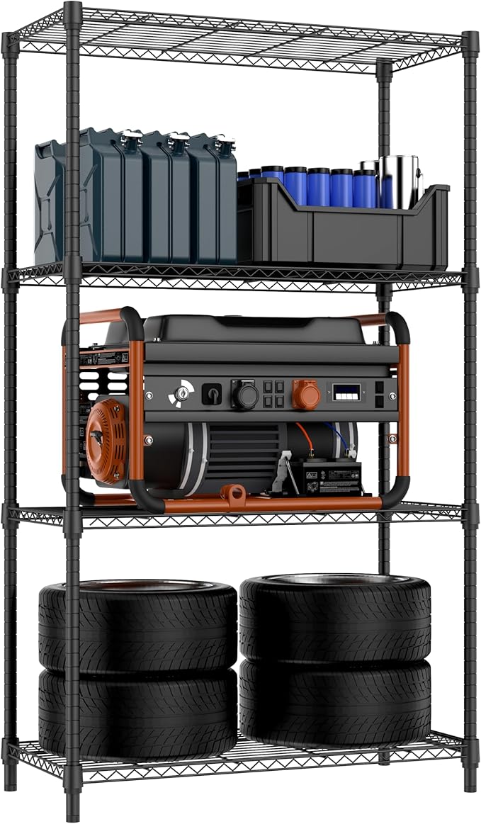 1000 lbs 4 Tier Shelf Metal Storage Shelves Shelving Wire Rack Heavy Duty Closet Organizers for Garage Kitchen Bathroom Laundry Black 15.7" D x 33.5" W x 59.5" H-HomvellaHome