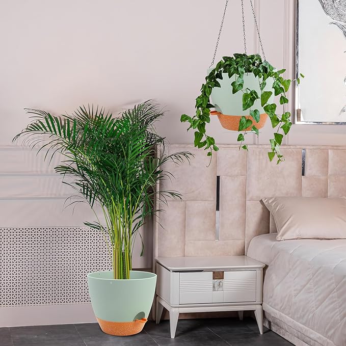 GARDIFE Large Hanging Planter, 12 inch Hanging planters for Indoor. Outdoor Plants, Self Watering Plant Pot, Plant Hanger, Green-HomvellaHome