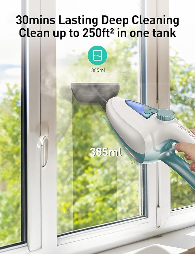12-in-1 Steam Mop, Fast 15-Sec Heat-Up, 1500W Detachable Handheld Steam Cleaner with 2 Dirt Grip Pads, Removes 99.99% Stubborn Stains for Hardwood Floors, Windows, Tiles, Furniture, Pearl Teal-HomvellaHome