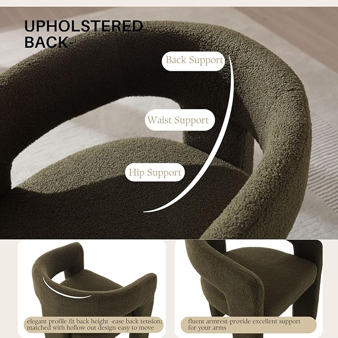 Green Sherpa Dining Chairs Set of 6, Modern Barrel Dining Room Chairs Upholstered Faux Fur Accent Chair with Arms and Round Back for Living Room Kitchen Armchair No Assembly Needed-HomvellaHome