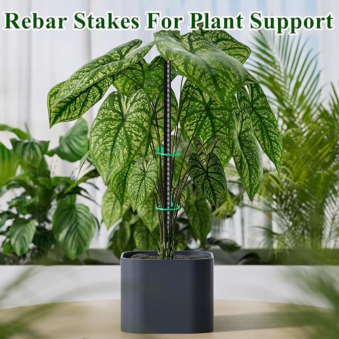 16 Inch Rebar Stakes 30 Pack Heavy Duty Ground Anchors with Chisel Point End Long Straight Steel Tent Stakes 3/8" Thickness Metal Spikes Black Coated for Concrete Timber Camping Garden Plant-HomvellaHome