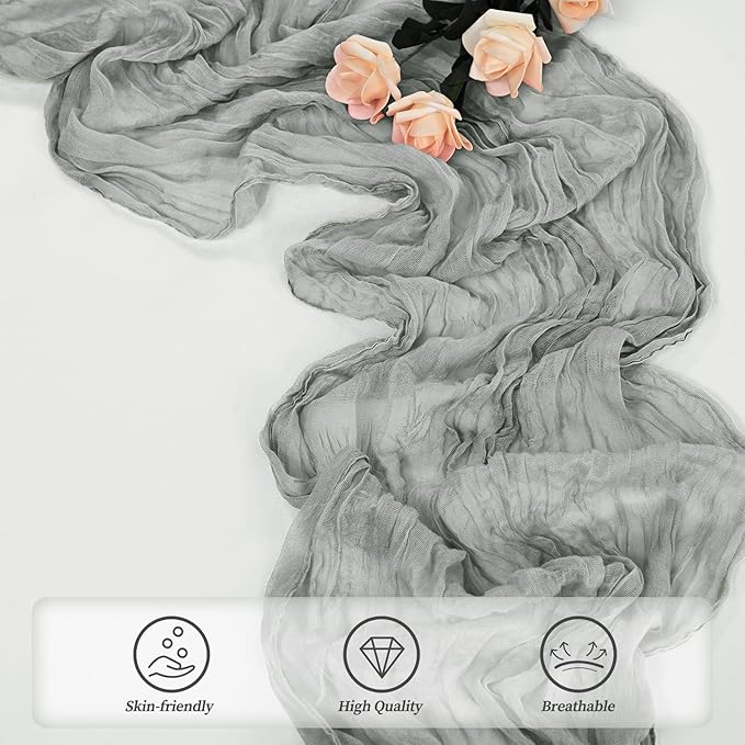 12 Pack Gray 10FT Cheesecloth Table Runner Rustic Gauze Fabric Cheese Cloth Table Runner for Wedding Bridal Baby Shower Table Decor 20 x 120 Inch Long Boho Sheer Birthday Party Table Decorations-HomvellaHome