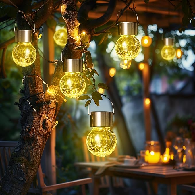 GIGALUMI 24 Pack Solar Outdoor Lights, Solar Hanging Lights for Christmas Decoration-Cracked Glass Solar Lights Outdoor Waterproof for Garden, Yard, Fence, Tree（Warm White）-HomvellaHome