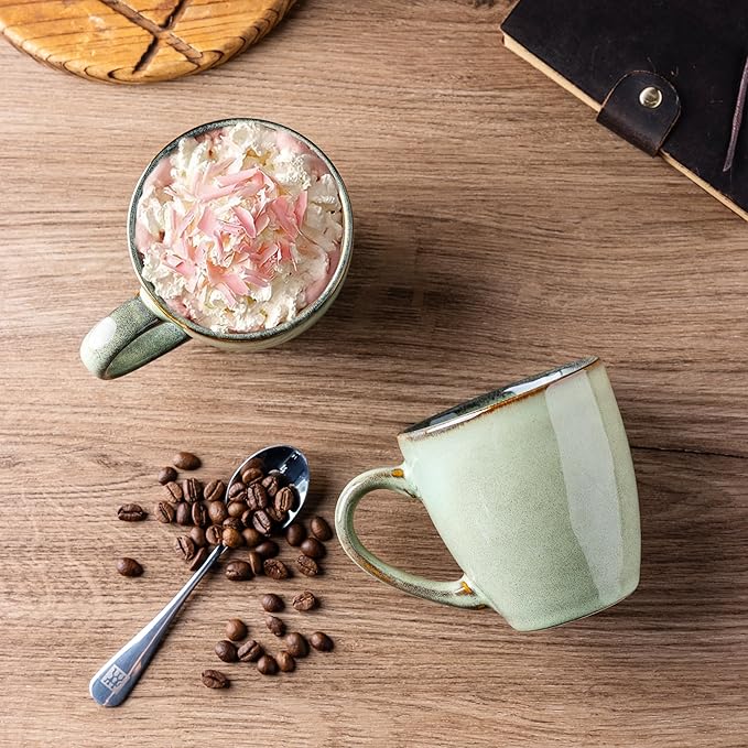 GBHOME Ceramic Coffee Mugs Set of 4, 12oz Stoneware Coffee Mugs Set For Dad Mom Women MEN, Light Weight Ceramic Coffee Cups for Latte/Tea/Beer/Hot Cocoa, Dishwasher & Microwave Safe, Pastel Green-HomvellaHome