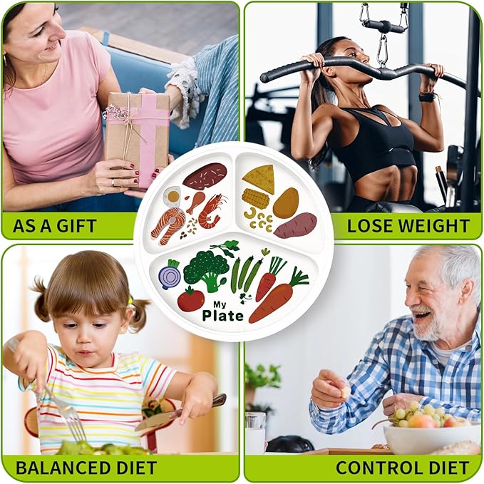 10" 3-Grid Cute Cartoon Portion Control Plate - Melamine, Healthy Nutrition for Weight Loss & Diabetes Management, Ideal for Adults & Teens Kids (4 Pack)-HomvellaHome