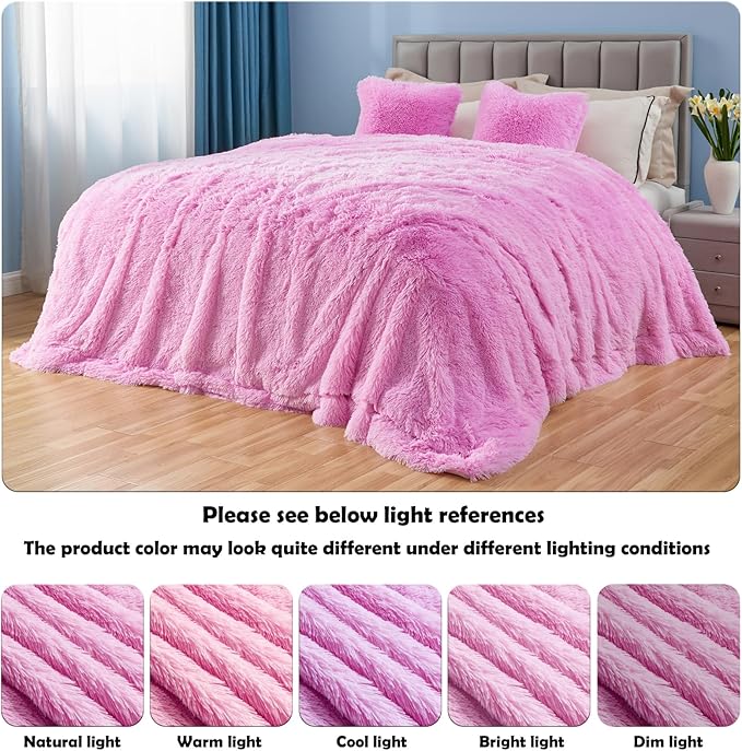GONAAP Fuzzy Faux Fur Throw Blanket Twin Size Light Pink Super Soft Cozy Plush Fuzzy Shaggy Blanket for Couch Sofa Bed (Light Pink, Twin(60"x80"))-HomvellaHome
