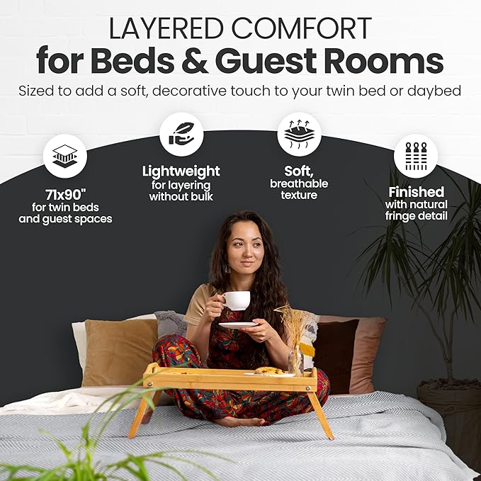 Gold Case Throw Blanket for Bed – 100% Recycled Turkish Cotton Bed Blanket – Decorative Throw Cotton Blankets for Living Room & Bedroom – Woven Twin Blankets - 71x90 - Elegant Beige-HomvellaHome