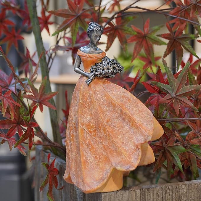 Guichifun Fairy Statue Collection Home Decoration - Orange Leaf Angel Girls Resin Fall Decor for Outside or Inside Rustic Garden Outdoor Yard Decorations Figurines Gift 7.5 x 4.5 x 11.5 Inch-HomvellaHome