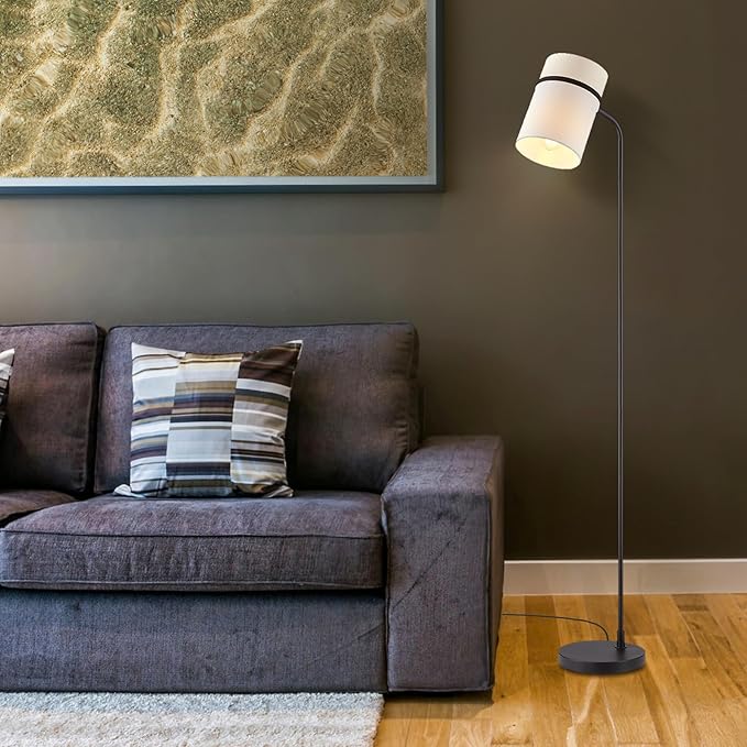 GLOBE Electric 61000145 62" Floor Lamp, Matte Black, White Fabric Shade, in-Line of/Off Foot Switch, 6-Foot Black Cord, Reading Light, Bedroom, Living Room, Home Decor-HomvellaHome