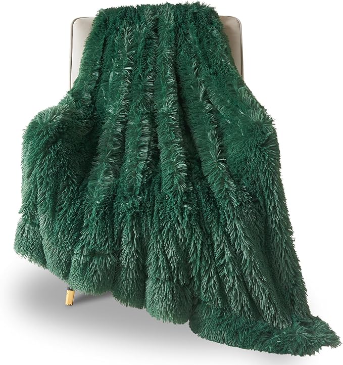 GONAAP Fuzzy Faux Fur Throw Blanket Dark Green Super Soft Cozy Plush Fuzzy Shaggy Blanket for Couch Sofa Bed (Dark Green, Throw(50"x60"))-HomvellaHome