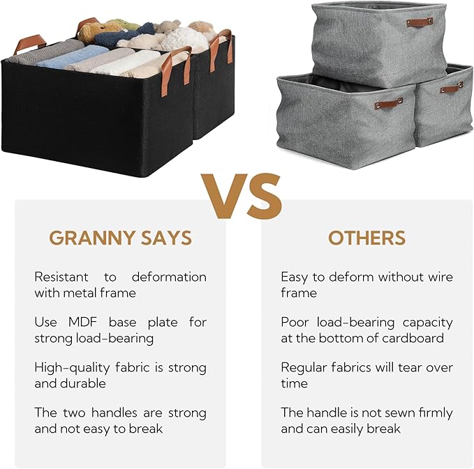 GRANNY SAYS Storage Baskets for Shelves, Closet Organizer Bins, Clothes Storage Bins with Metal Frame, Large Baskets for Organizing and Storage, Collapsible, Black, 2-Pack-HomvellaHome