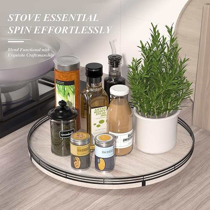 18" Lazy Susan Wood Turntable Organizer for Kitchen Decor, Farmhouse Round Wooden Lazy Susan Organization and Storage for Cabinet, Dining Table, Pantry, Bathroom, Countertop, Centerpiece, Home Decor-HomvellaHome