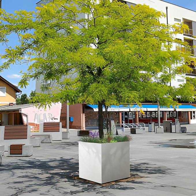 Galvanized Steel Black Planter Box Square 27.6 in Metal Large Planter Box Outdoor Indoor Huge Cube Heavy Duty Flower Pot Modern Commercial Residential for Patio, Deck, Yard, Garden-HomvellaHome