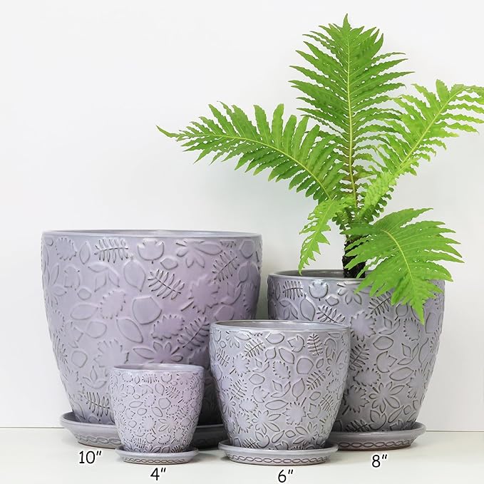 10inch Retro Ceramic Planter with Drainage Hole and Saucer for Multiple Plants, Indoor-Outdoor Garden Pots for Succulent, Orchid, and Flower (Fits Inner Pots Up to 9 Inch, Retro Purple)-HomvellaHome