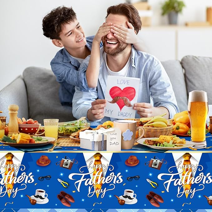 2 Pack Fathers Day Tablecloth - Happy Father's Day Table Cloth, Plastic Disposable Rectangle Blue Father Day Table Cover for Fathers Day Decorations Party Decor Supplies Favors,108 x 54 Inch-HomvellaHome