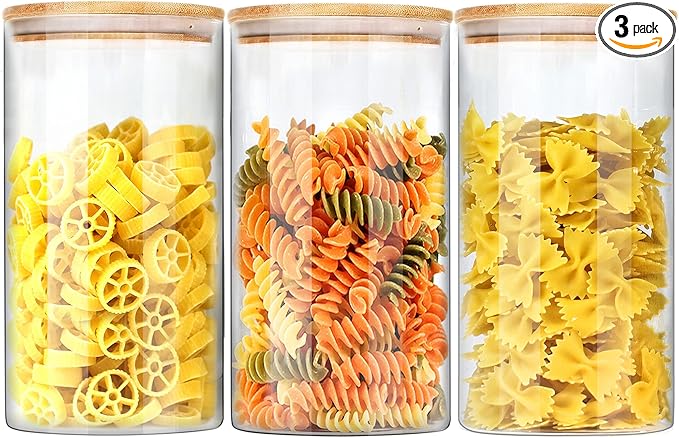 Glass Jars with Bamboo Lids (40oz in 3 Pack), Glass Food Jars and Canisters Sets, Pantry Food Storage Jars with Airtight Lids, Large Glass Canisters with lids-HomvellaHome