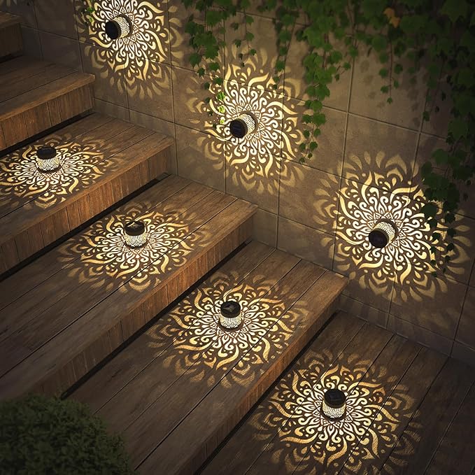 2 Pack Solar Fence Lights Metal Solar Powered Outdoor Deck Step Wall Lights Mandala Theme Waterproof Fence Light for Garden Post Patio Backyard Yard Decor (2 Pack)-HomvellaHome