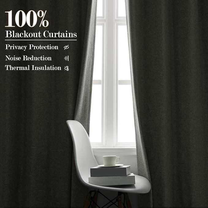 100% Blackout Linen Textured Drapes for Bedroom Pinch Pleated Curtains for Track System Portable Drapery for Sliding Glass Door/Storage/Space Room Divider, 70" Wx102 L, 1 PC, Greyish White-HomvellaHome