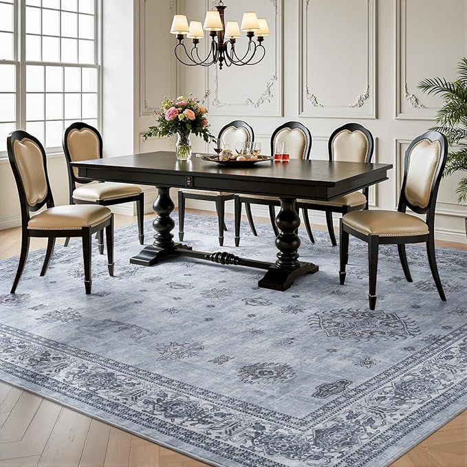 AMOAMI-Vintage Area Rug 5X7 Blue Rugs for Living Room-Soft Living Room Rug Non Slip Rugs for Bedroom Carpet Machine Washable Rug for Dining Room Bedside Office Room Decor-HomvellaHome