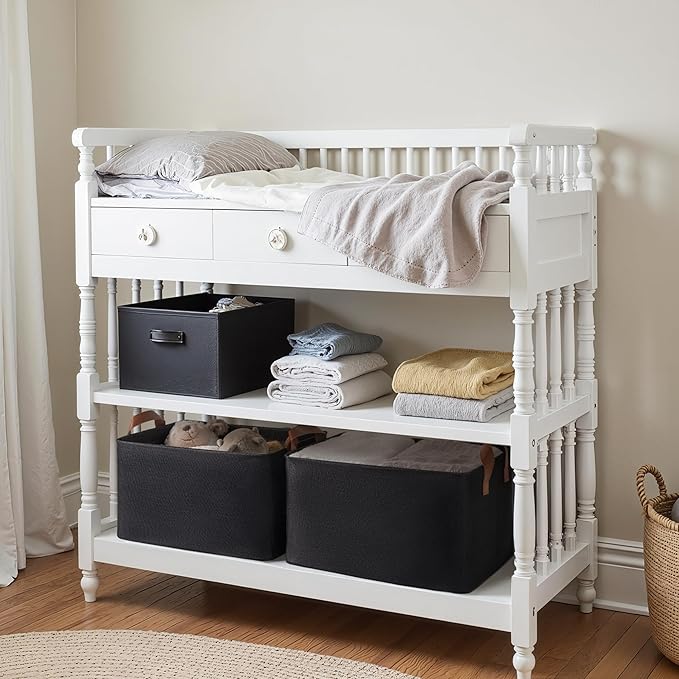 GRANNY SAYS Storage Baskets for Shelves, Closet Organizer Bins, Clothes Storage Bins with Metal Frame, Large Baskets for Organizing and Storage, Collapsible, Black, 2-Pack-HomvellaHome