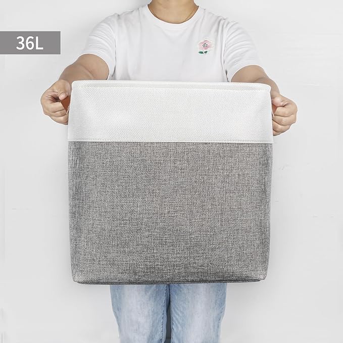 13x13 Cube Storage Bins, Collapsible Fabric Storage Box, 4 Pack Closet Baskets with Handles for Organizing, Shelf, Toys, Clothes, Home, Office, Nursery (Grey&White)-HomvellaHome