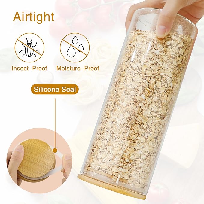 Glass Jars with Bamboo Lids, 58 oz 3 Pcs Kitchen Glass Containers with Bamboo Lids, Airtight Glass Pantry Storage Containers with Lids for Rice, Flour, Nuts, Cookie, Pasta, Oatmeal, Bean-HomvellaHome