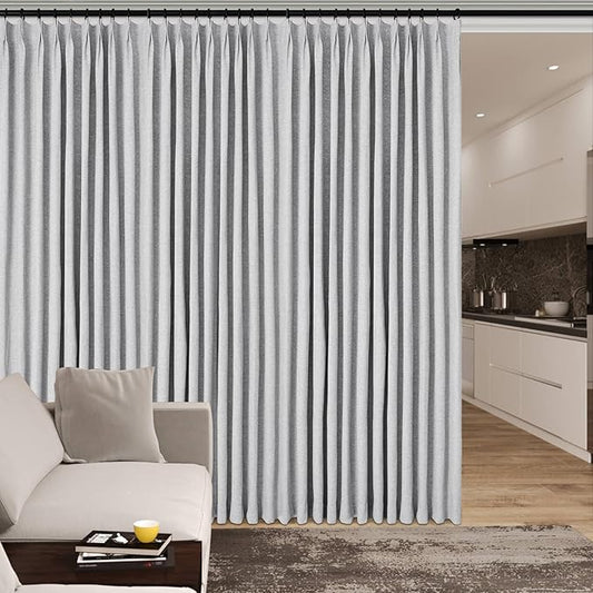 150 Inches Extra Wide Room Divider Draperies, Pinch Pleat Drapes, Absolutely Blackout Sliding Door Drapery, Total Privacy Ceiling Track Curtains, 150" W by 102" L, Silver Grey (1 Panel)-HomvellaHome