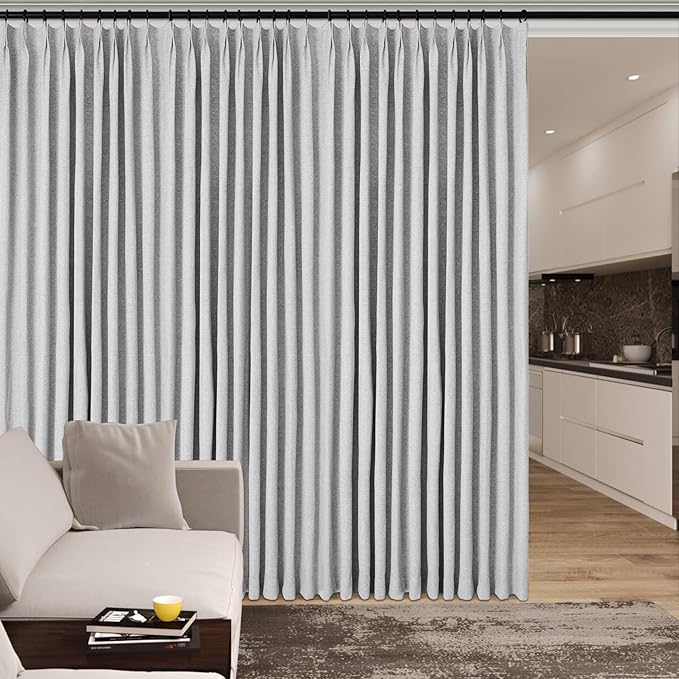 150 Inches Extra Wide Room Divider Draperies, Pinch Pleat Drapes, Absolutely Blackout Sliding Door Drapery, Total Privacy Ceiling Track Curtains, 150" W by 84" L, Silver Grey (1 Panel)-HomvellaHome