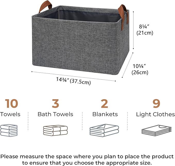 GRANNY SAYS Closet Storage Baskets, Collapsible Fabric Storage Bins with Metal Frame, Clothes Organizer Bins, Large Baskets for Shelves, Dark Gray, 4-Pack-HomvellaHome
