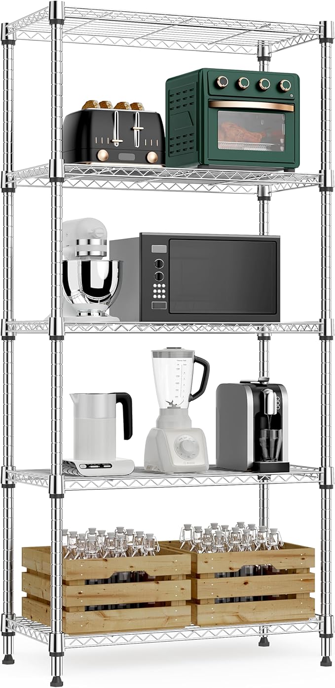 1250 lbs 5 Tier Shelf Metal Storage Shelves Wire Rack Closet Organizers for Garage Kitchen Bathroom Laundry Black 11.8" D x 23.6" W x 59.5" H-HomvellaHome