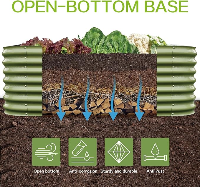 Gardmax Galvanized Raised Garden Bed, Lightweight Planter Boxes Outdoor with Easy Assembly, Large Garden Bed for Vegetables, Fruits, Flower Light Green 8x2x1.8FT-HomvellaHome