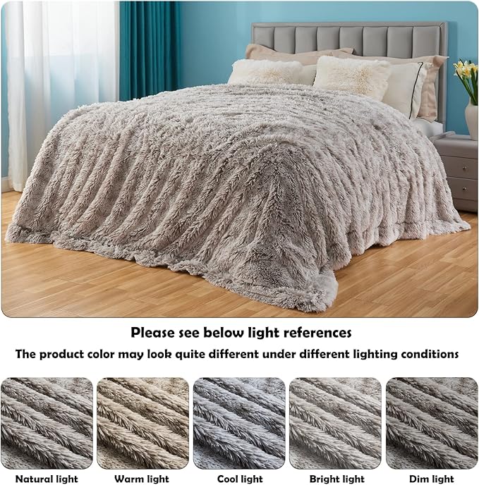 GONAAP Fuzzy Faux Fur Throw Blanket Twin Size Frosty Grey Super Soft Cozy Plush Fuzzy Shaggy Blanket for Couch Sofa Bed (Frosty Grey, Twin(60"x80"))-HomvellaHome