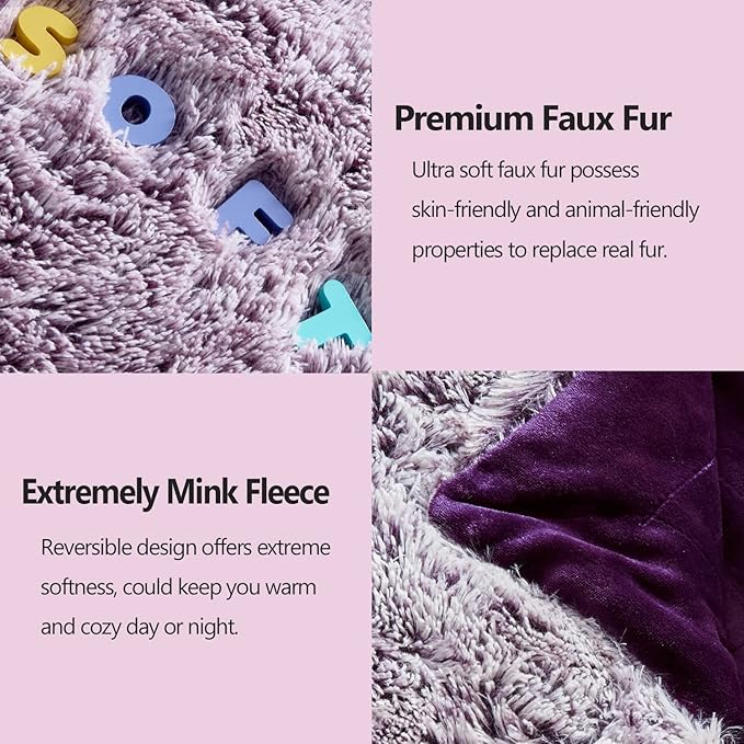 GONAAP Fuzzy Faux Fur Throw Blanket Queen Size Frosty Purple Super Soft Cozy Plush Fuzzy Shaggy Blanket for Couch Sofa Bed (Frosty Purple, Queen(90"x90"))-HomvellaHome