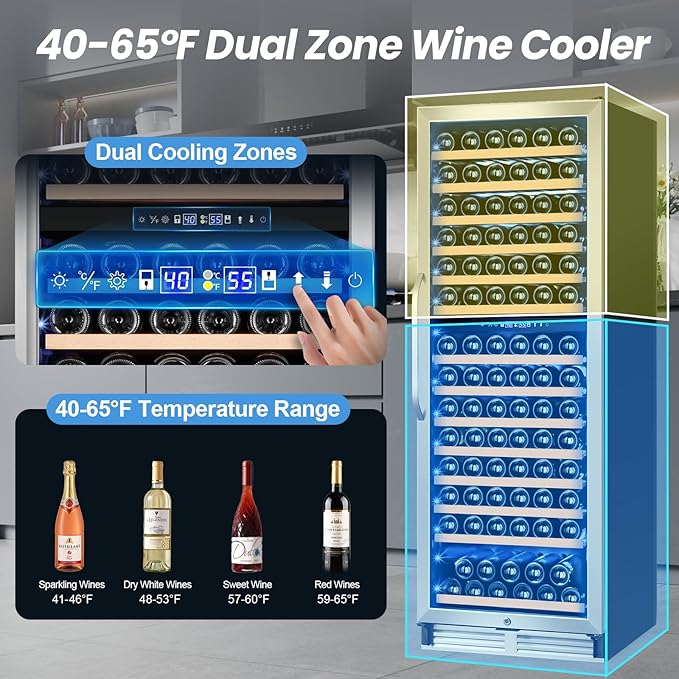 180 Bottles Wine Fridge 24 Inch Dual Zone Wine Cooler Refrigerator Freestanding Wine Refrigerator with Glass Door and Safety Lock, Large Wine Cellar for Home, Office, Kitchen-HomvellaHome