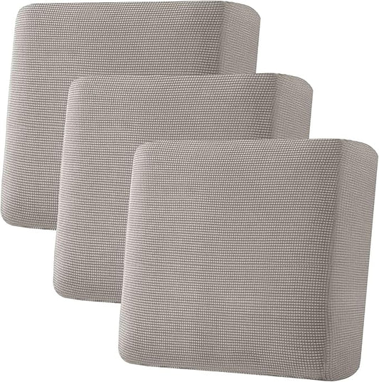 H.VERSAILTEX Super Stretch Individual Seat Cushion Covers - Sofa & Couch Cushion Slipcover Sets - Thick Jacquard Textured Twill Fabric (3 Piece XL Sofa Cushion Covers, Taupe)-HomvellaHome