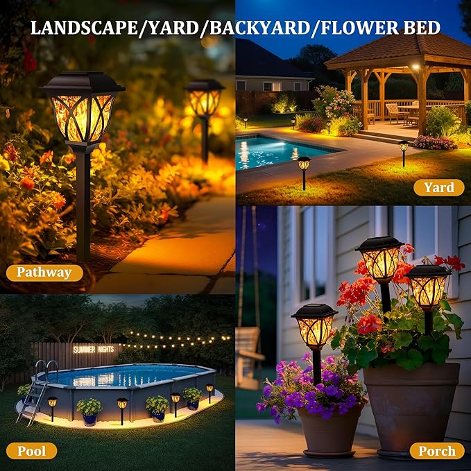 GIGALUMI Solar Lights Outdoor Waterproof, 8 Pack Flickering Flame LED Lights, Garden Decor for Yard, Patio, Landscape, Planter, Walkway-HomvellaHome