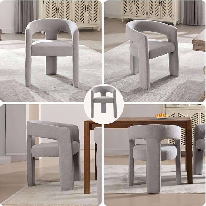 Grey Chenille Dining Chairs Set of 6, Modern Barrel Dining Room Chairs Upholstered Faux Fur Accent Chair with Arms and Round Back for Living Room Kitchen Armchair No Assembly Needed-HomvellaHome