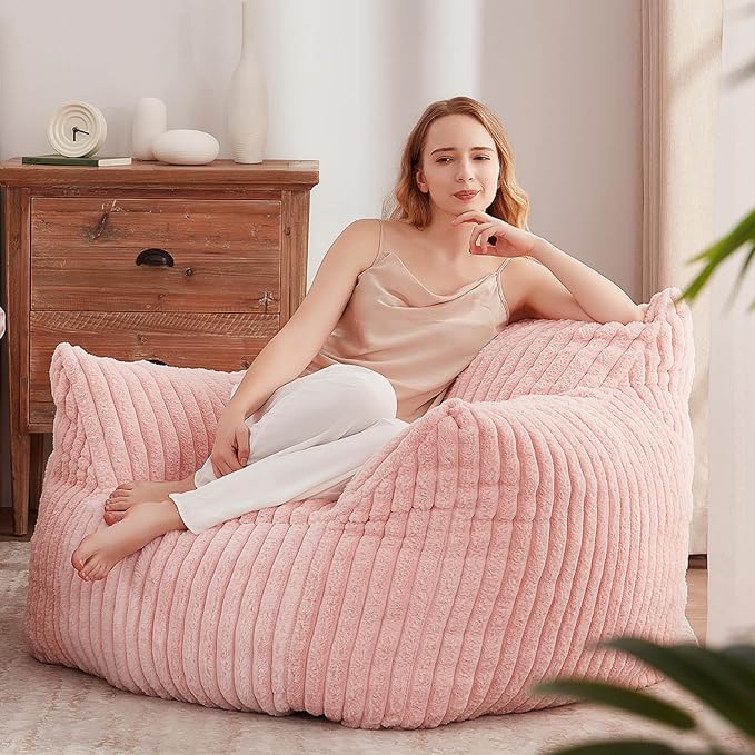 Giant Bean Bag Chairs for Adults Teens, Large Bean Bag Sofa Chairs with Filling Comfy Fuzzy BeanBag Chair with Armrests for Bedroom Living Room Reading-HomvellaHome