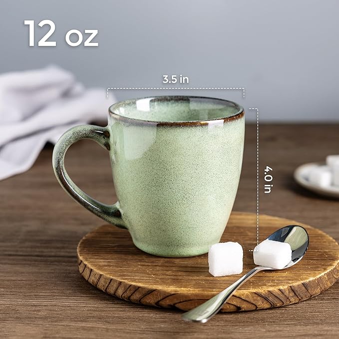 GBHOME Ceramic Coffee Mugs Set of 6, 12oz Stoneware Coffee Mugs Set For Dad Mom Women MEN, Light Weight Coffee Cups for Latte/Tea/Beer/Hot Cocoa, Dishwasher & Microwave Safe, Pastel Green-HomvellaHome