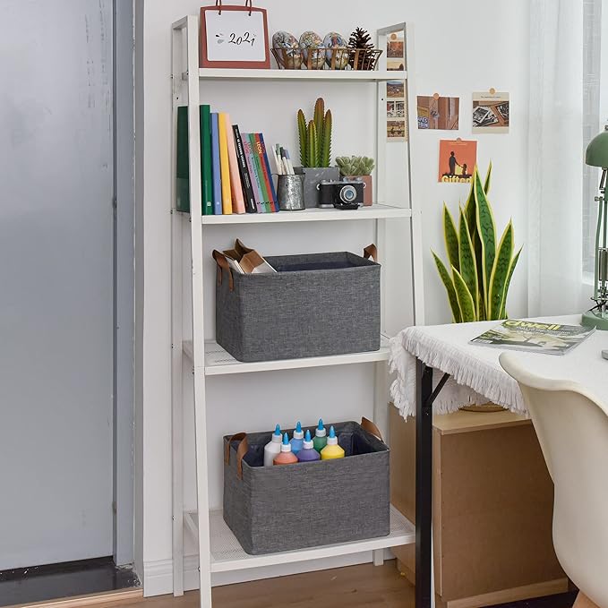 GRANNY SAYS Closet Storage Baskets, Collapsible Fabric Storage Bins with Metal Frame, Clothes Organizer Bins, Large Baskets for Shelves, Dark Gray, 4-Pack-HomvellaHome